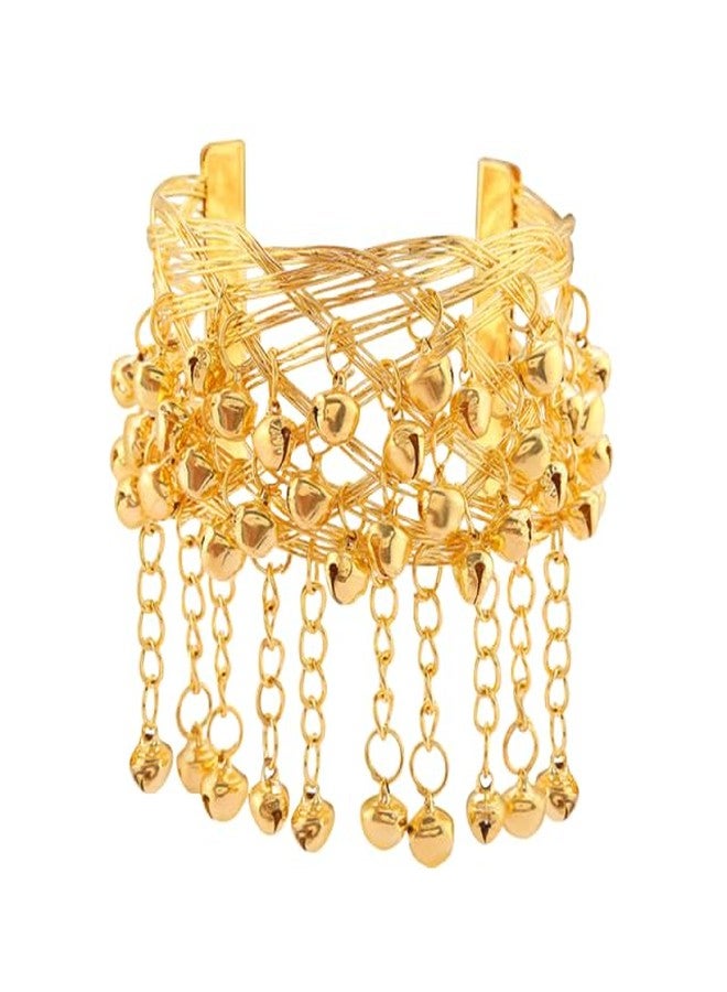 Cykdohy Boho Jingle Bell Tassel Chain Upper Arm Bracelet for Women Statement Bohemian Gold Multilayer Jingling Charm Open Cuff Bangle Bracelets Wide Band Armlet Armband Summer Beach Belly Dance Accessories - Image 1